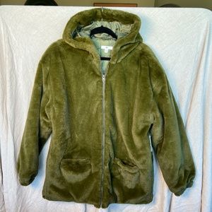 Be Proud By Bp. Gender Neutral Faux Fur Jacket In Olive Green M